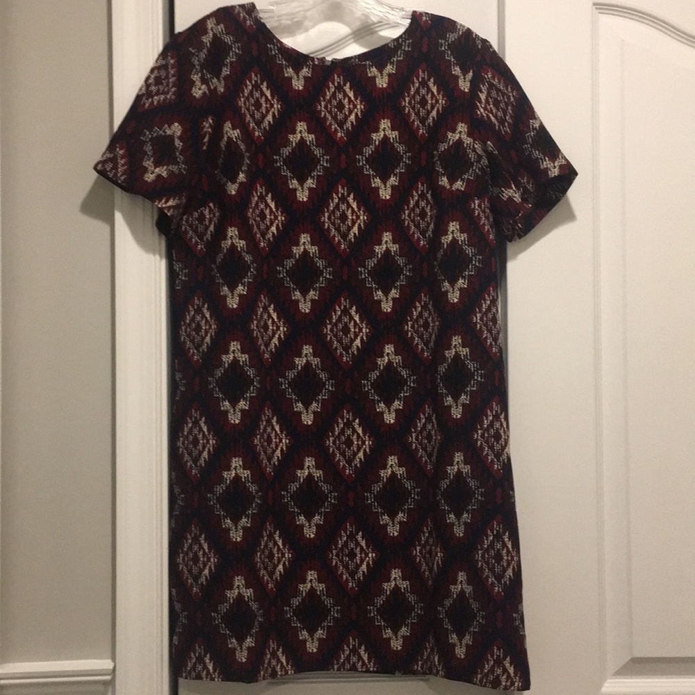 Aztec/tribal print dress- back zip navy & burgundy